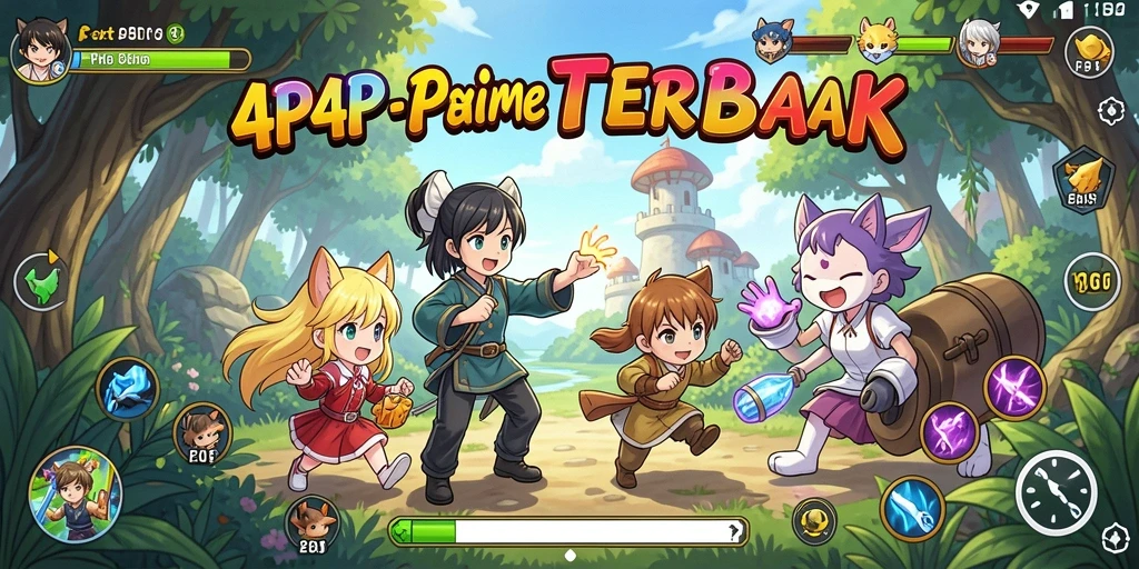 Tangkapan layar 4P4P menampilkan karakter anime dalam pertarungan yang seru.
