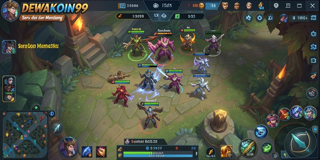 Tampilan aksi seru dalam gameplay DEWAKOIN99 di arena MOBA.