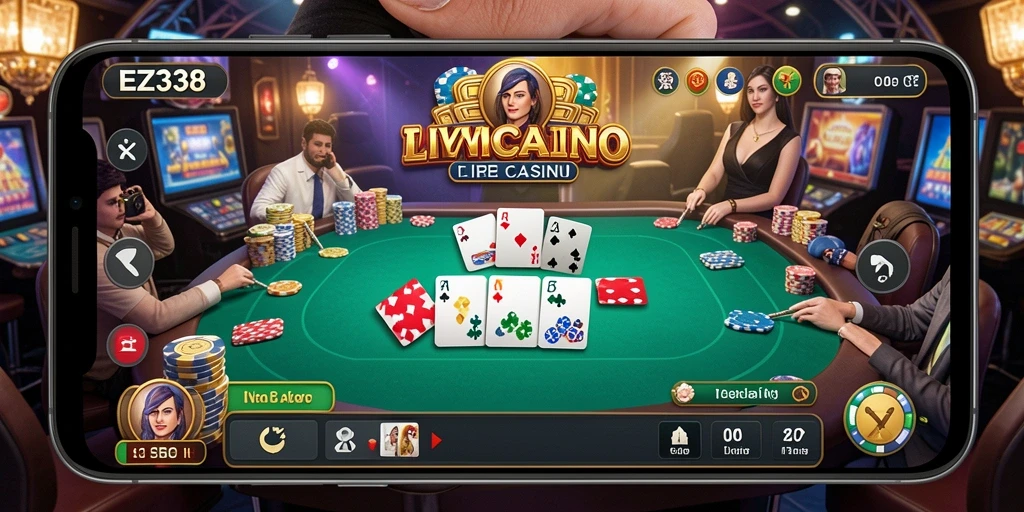 Tampilan menarik dari gameplay EZ338 dengan dealer langsung.