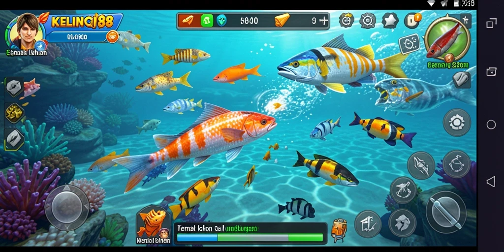Tampilan gameplay seru KELINCI88 dengan berbagai ikan untuk ditangkap.