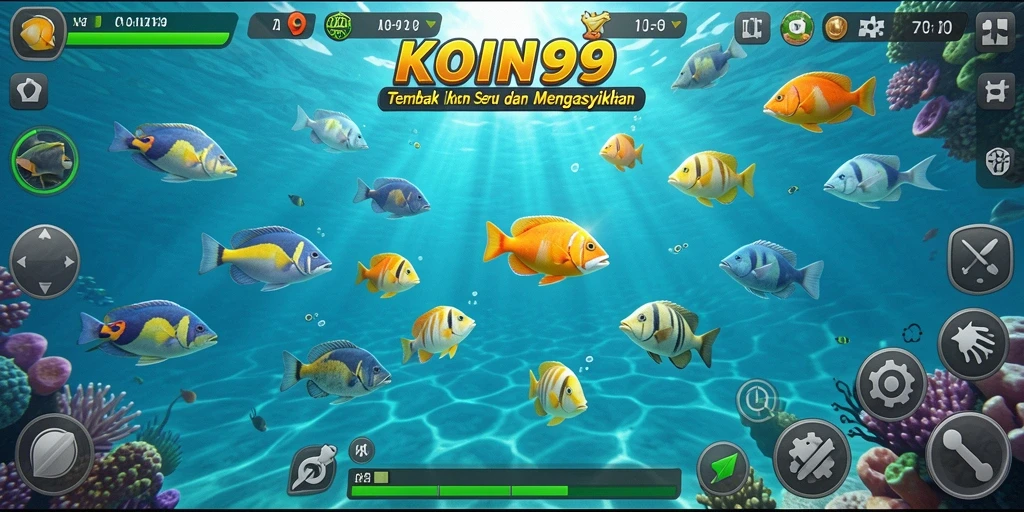 Screenshot gameplay KOIN99 menampilkan aksi seru tembak ikan.