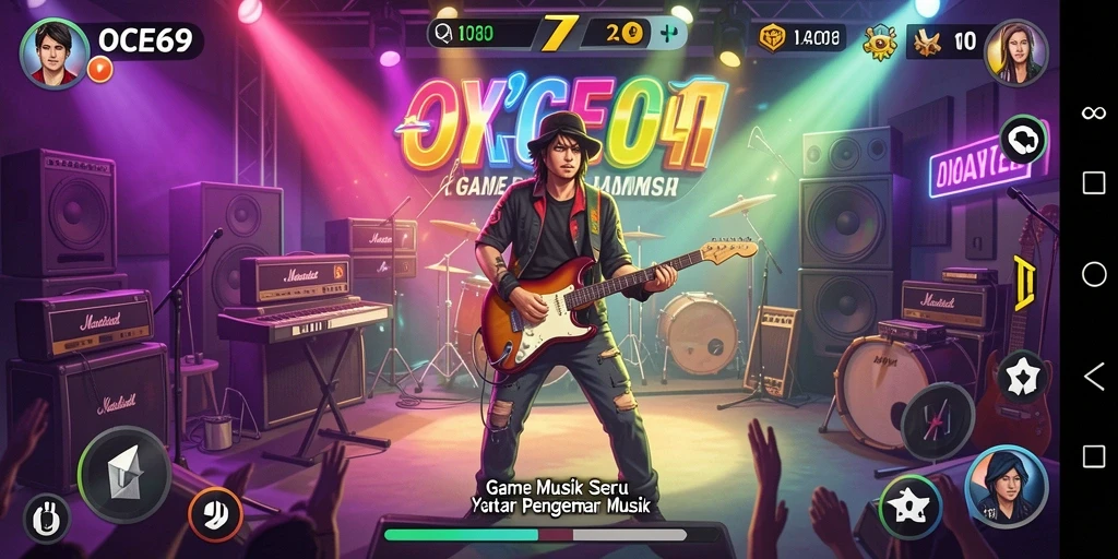 Screenshot utama OCE69 menampilkan keseruan gameplay musik yang interaktif.
