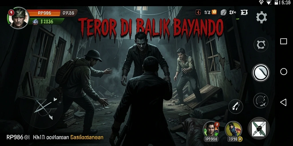 Screenshot gameplay RP886 menampilkan suasana menakutkan dan karakter menyeramkan.